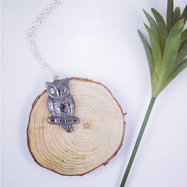 hematite owl pendant necklace